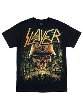 Slayer Shirt Mens Large Black Thrash Metal Band Tee War Skull Helmet Cross